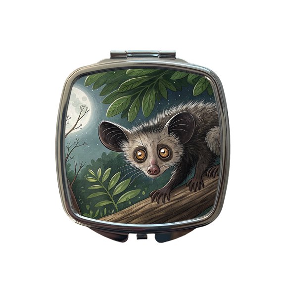 Aye Aye Long Fingered Lemur Illustration Travel Makeup Handbag Purse Small Pocket Compact Mirror