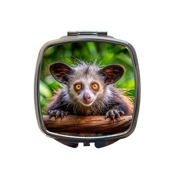 Aye Aye Long Fingered Lemur Travel Makeup Handbag Purse Small Pocket Compact Mirror