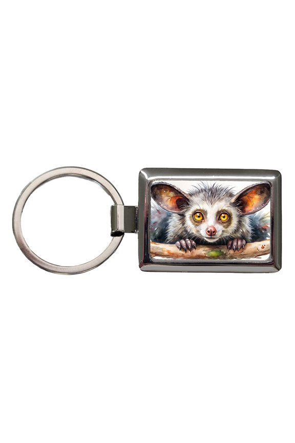 Aye Aye Long Fingered Lemur Watercolor Metal Rectangle Keychain