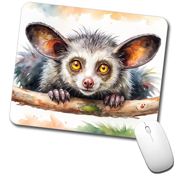Aye Aye Long Fingered Lemur Watercolor Mouse Pad Low Profile Gaming Mat