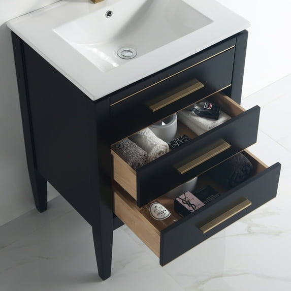 Ayer 24" Single Bathroom Vanity Set - 18D x 24W x 34H Black - Brass Trim Brass Finish