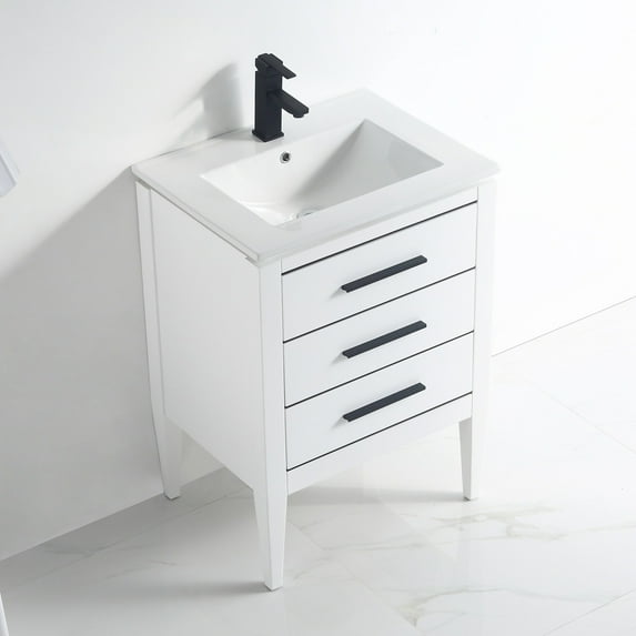 Ayer 24" Single Bathroom Vanity Set - 18D x 24W x 34H White - Black Trim Metal Finish