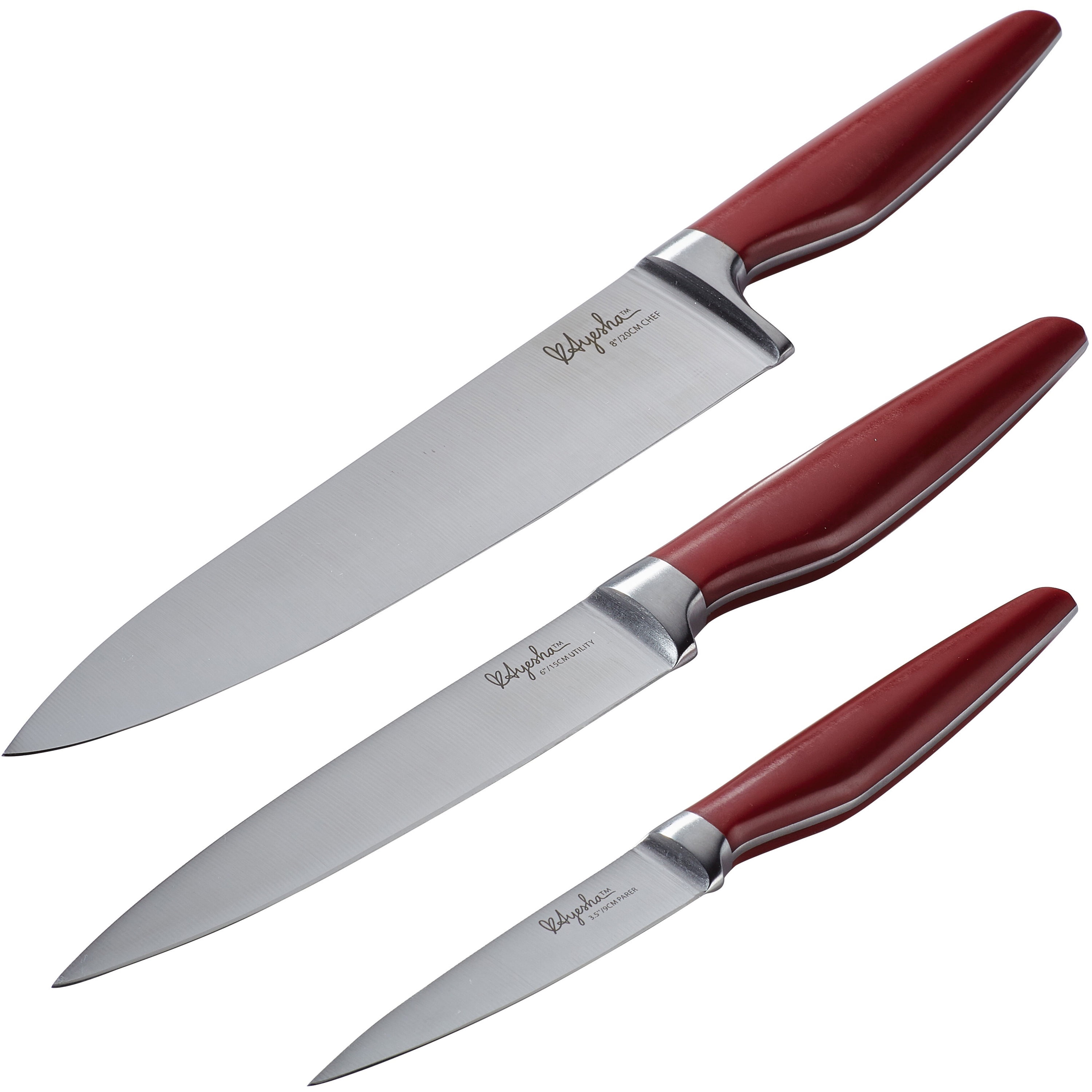 Ayesha Collection Japanese Steel Cooking Knife Set, 3-Piece, Sienna Red