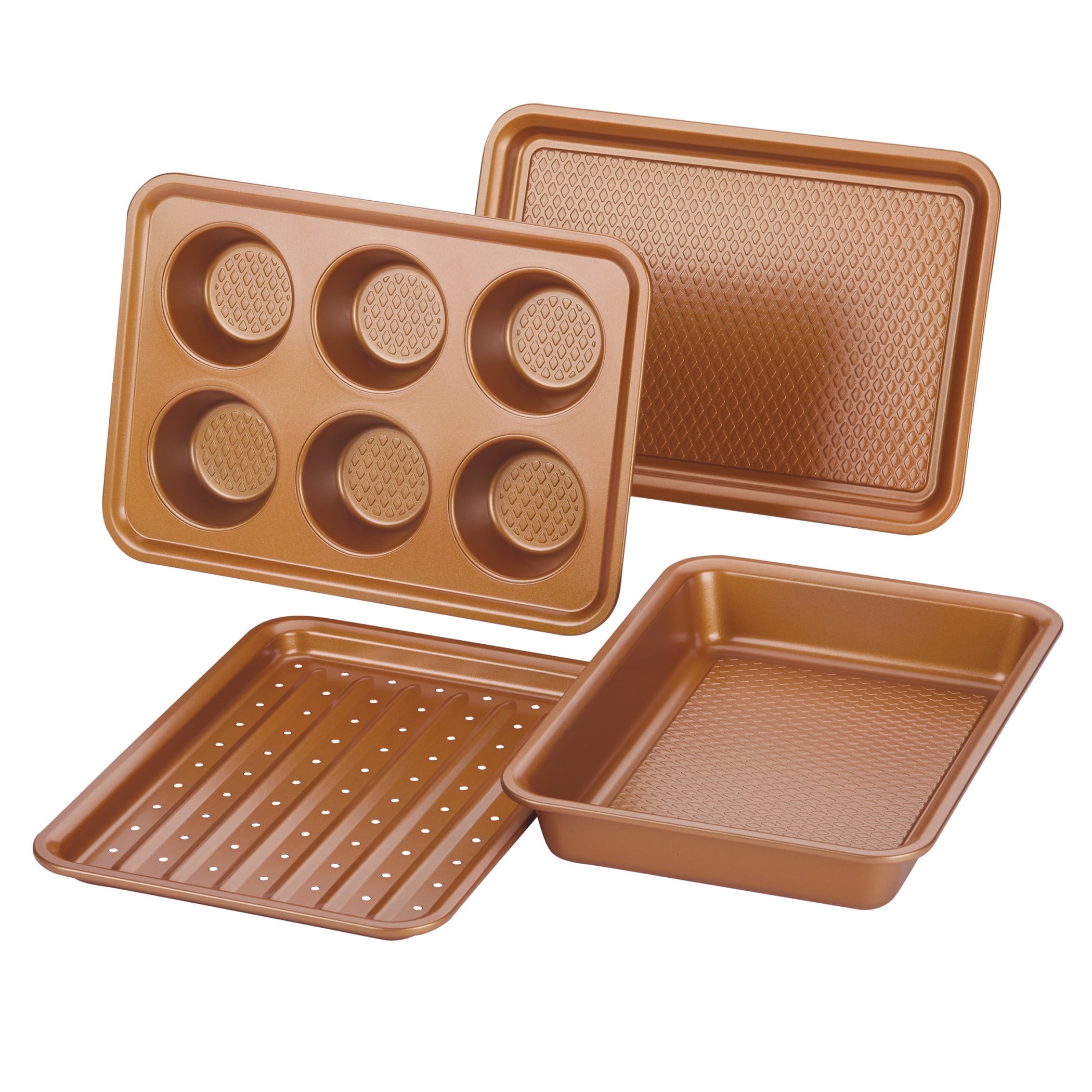 Ayesha Bakeware Toaster Oven Baking Set, Copper, 4-Piece Ayesha Bakeware Toaster Oven Baking Set, Copper, 4-Piece