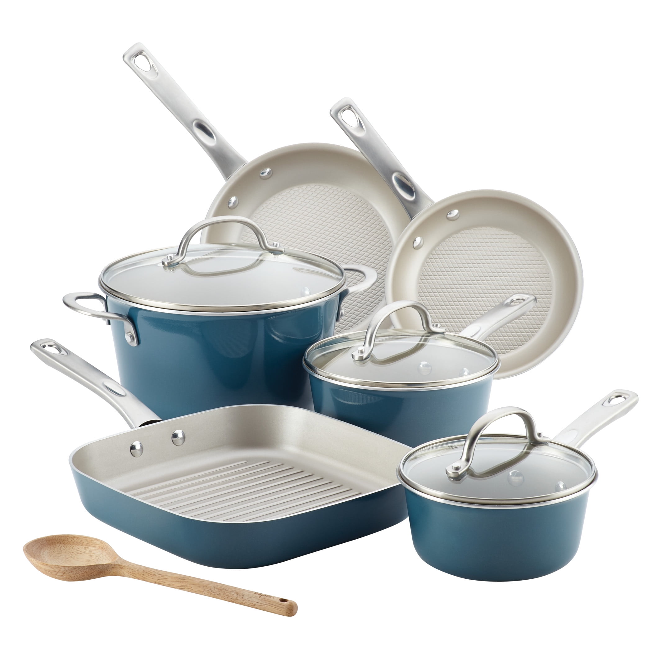 Ayesha Curry 10-Piece Porcelain Enamel Nonstick Pots and Pans Set, Cookware  Set, Blue 