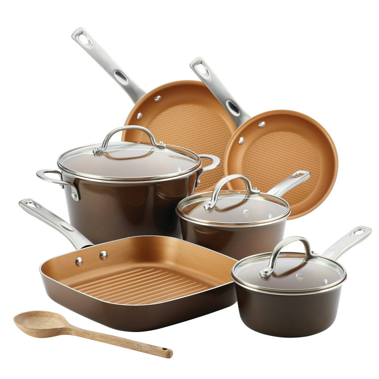 Ayesha Curry Porcelain Enamel Nonstick 10 Piece Cookware Set, Sienna Red