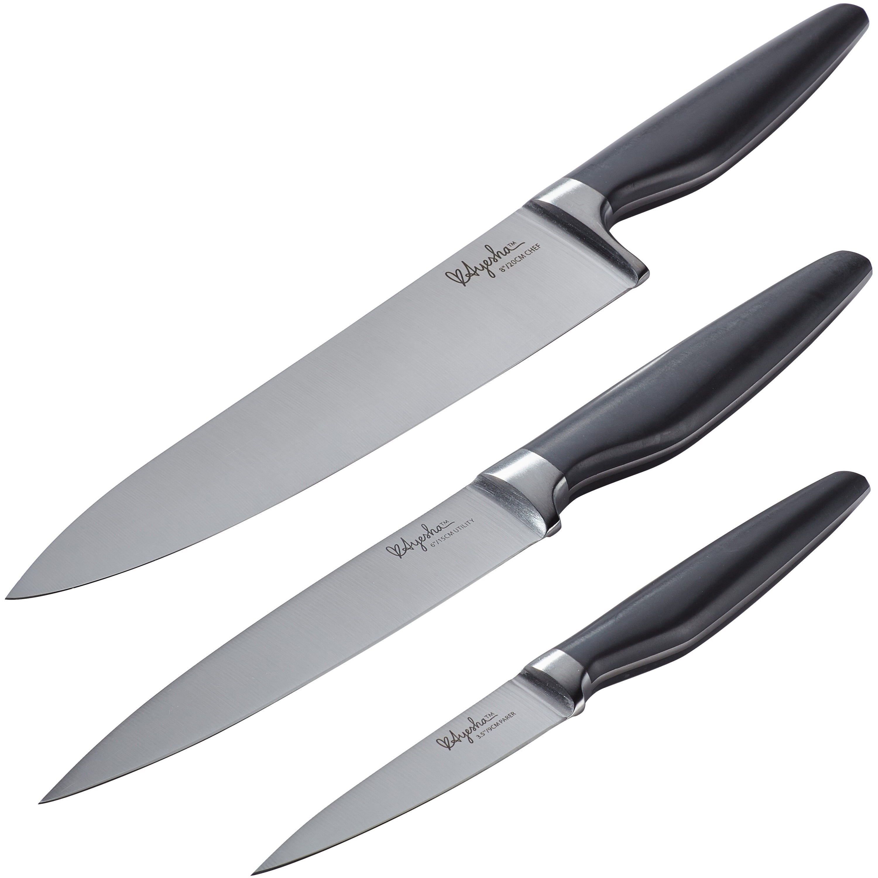 Ayesha Curry 3-Piece Japanese Steel Cooking Knife Set, Charcoal Gray