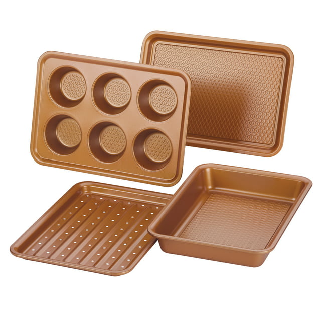 Ayesha Curry 4-Piece Bakeware Toaster Oven Baking Set, Copper