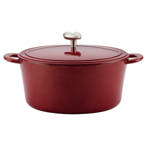 Ayesha Collection Cast Iron Enamel Covered Dutch Oven, 6-Quart, Sienna Red