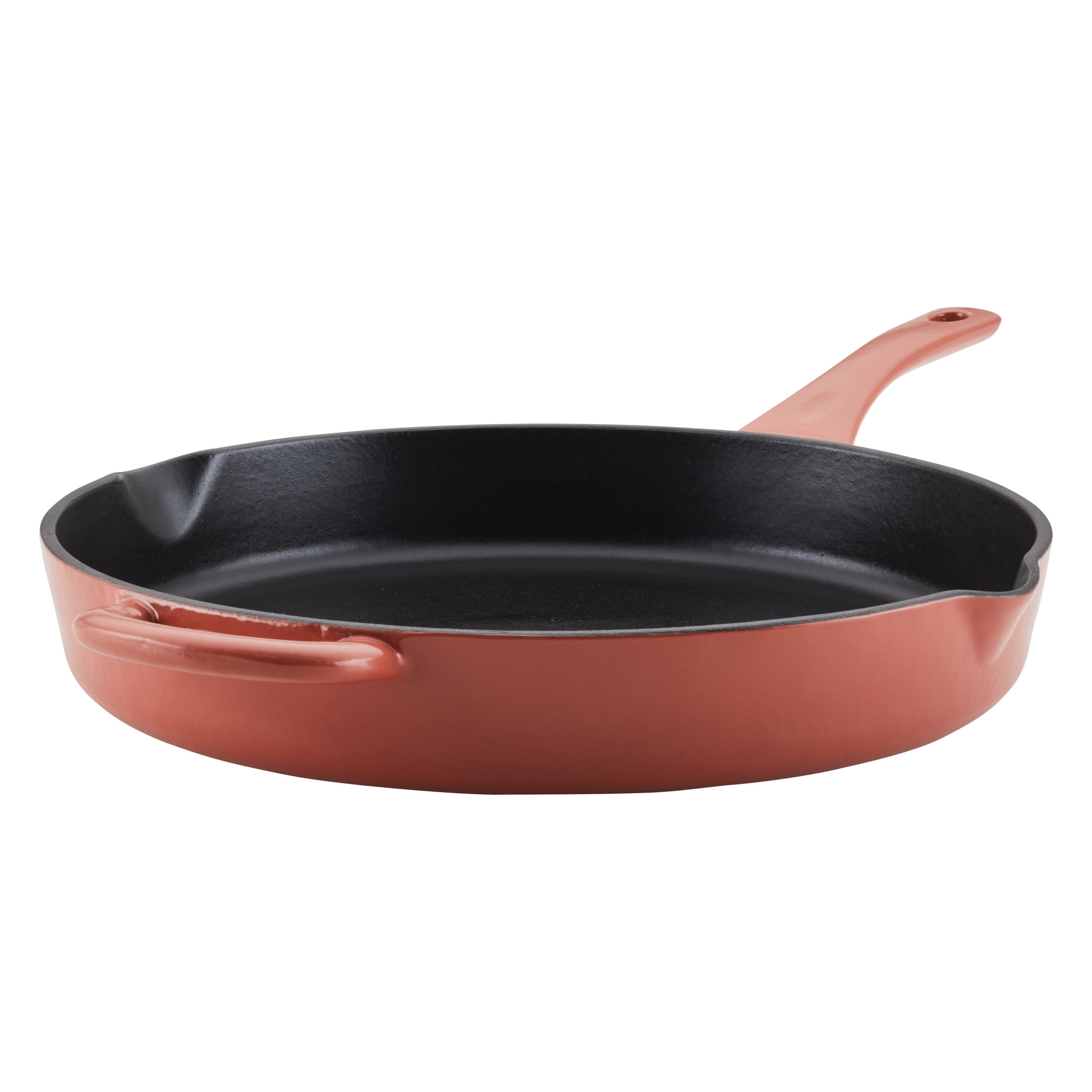 Ayesha Curry Enameled Cast Iron 12 inch Skillet with Helper Handle and Pour Spouts, Redwood Red