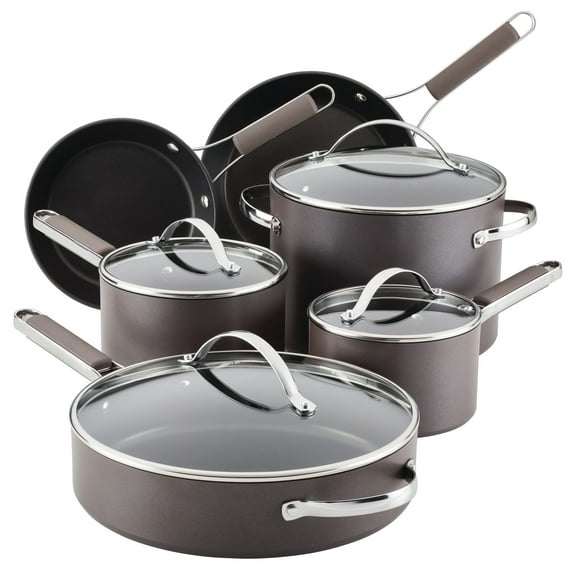 Ayesha Curry Hard Anodized Collection Nonstick Cookware Set, 10-Piece, Charcoal
