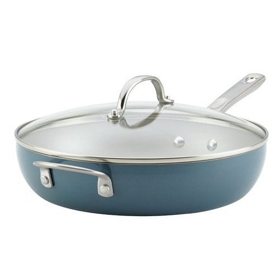 Ayesha Curry Home 12" Collection Countion Porcelain Enamel Nonstick Covered Deep Skillet With Helper Handle
