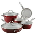 thumbnail image 1 of Ayesha Curry Home Collection 9 Pc Porcelain Enamel Nonstick Cookware Pots and Pans Set, Sienna Red, 1 of 9