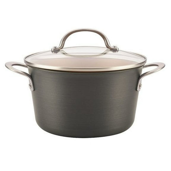 Ayesha Curry Home Collection Hard Anodized Aluminum Sauce Pot with Lid, 4.5-Quart, Gray