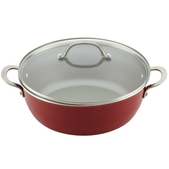 Ayesha Curry Home Collection Nonstick Stock Pot/Stockpot with Lid, 7.5 Quart, Sienna Red