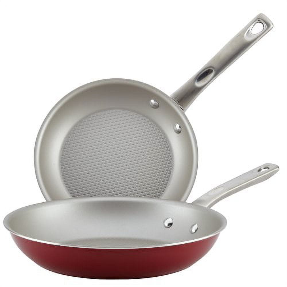 Sienna Red Aluminum Nonstick Frying Pan Set with Ceramic Coating