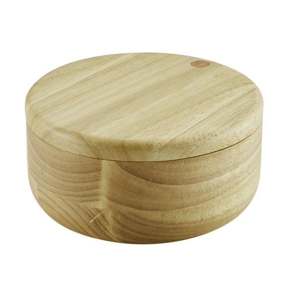 Ayesha Curry Pantryware Round Wooden Salt and Spice Box with Two Compartments, 17-ounce, Parawood
