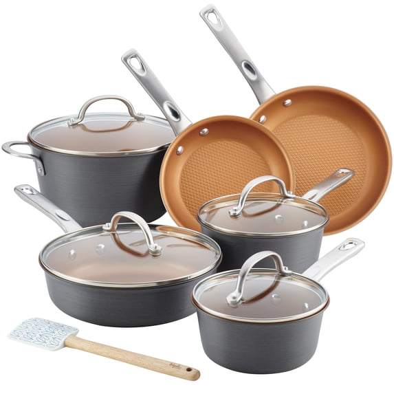 Ayesha Home Collection 11 Piece Hard Anodized Aluminum Pots and Pans Set, Gray