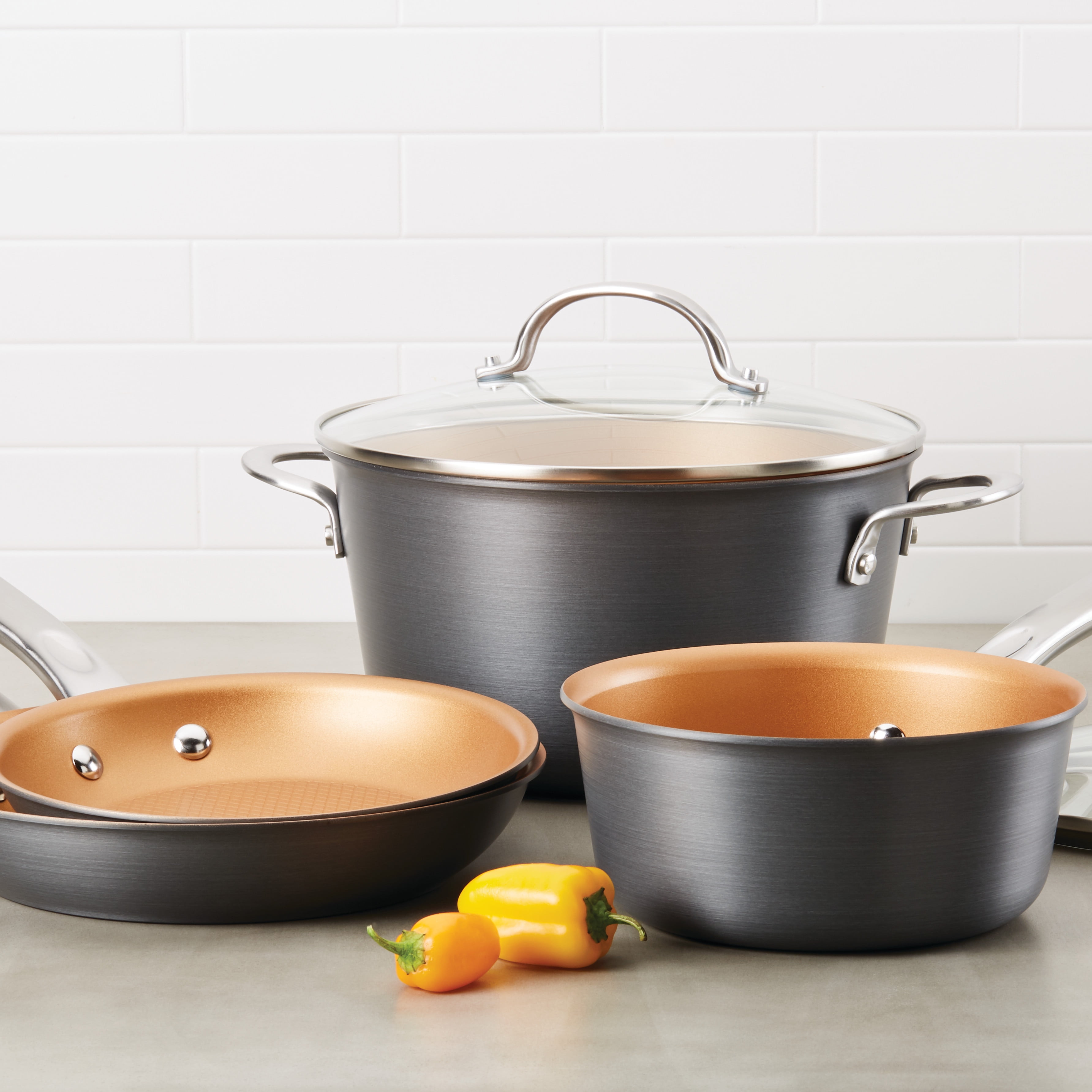9-Piece Gray and Copper Nonstick Aluminum Cookware Set