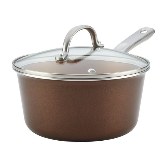 Ayesha Home Collection Porcelain Enamel Nonstick Covered Saucepan, 3-Quart, Brown Sugar