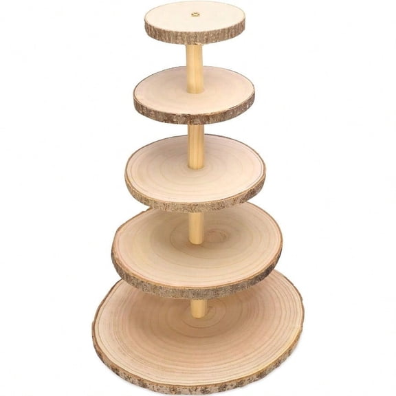 Ayfjovs 5 Tiered Rustic Wood Cupcake Stand Detachable Large Slices Round Cupcake Tower Holder for Party and Rustic Wedding Decoration