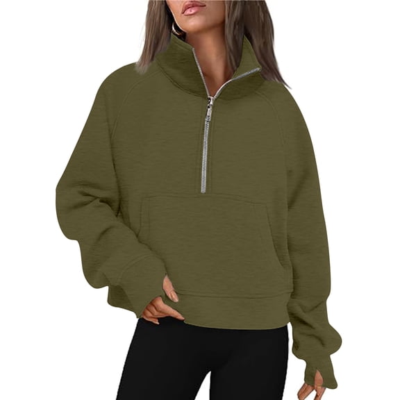 Ayfxijin 1/4 Zip Pullover Women Half Zip Cropped Hoodies Fleece Sweatshirts Winter Outfits Stand Collar Sweater Coat