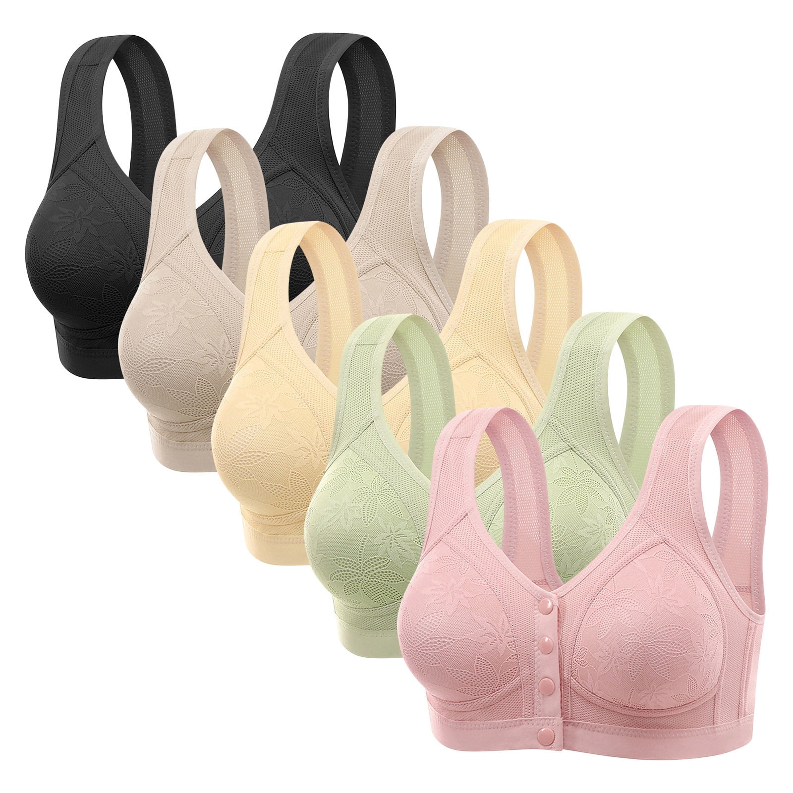Ayfxijin Bras for Women，5PC Middle-aged And Elderly Plus Size Thin Mesh ...