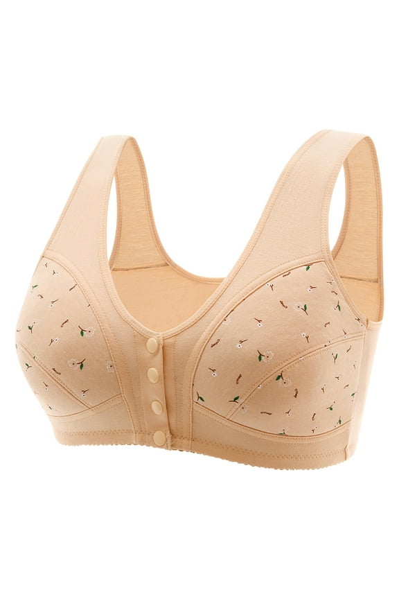 Bras for Women Middle-Aged And Elderly Printed Front Buckle No Steel Ring Underwear Large Size Underwear Bra