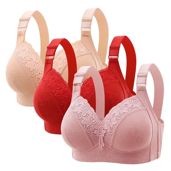 Ayfxijin Bras for Women No Underwire,3PC Bra Wireless Plus Size Thin Mesh Front Buckle Style Nursing Underwear