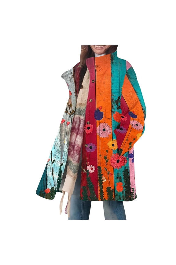 Cardigan for Women,Women's Casual Warm Clothing Winter Daily Printed Loose Collar Button Long Sleeved Jacket