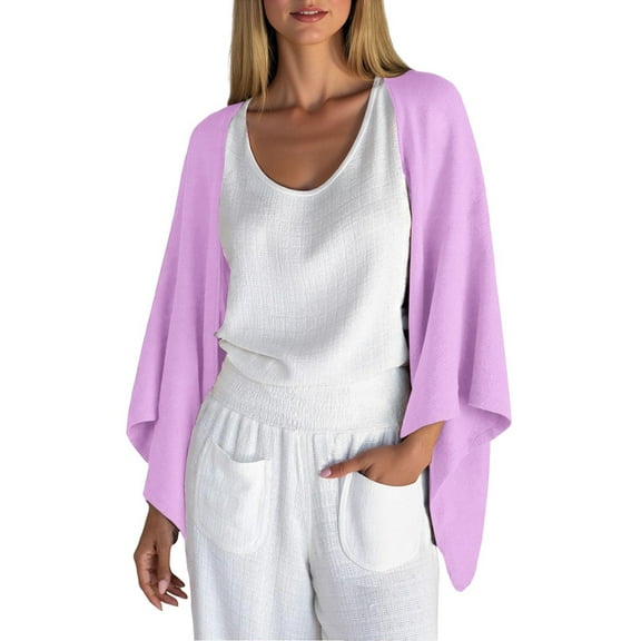 Ayfxijin Cardigan for Women,Women's Linen Imitation Cardigan Has 3/4 Sleeves A Loose Front Opening And A Light Blouse