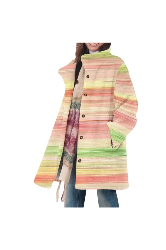 Cardigans for Women Trendy,Women's Casual Warm Clothing Winter Daily Print Collar Button Long Sleeved Jacket