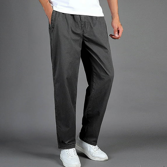 Ayfxijin Cargo Pants,Men's Casual Sport Pocket Drawstring Zipper Solid Color Elastic Waist Cargo Pants