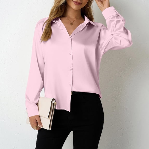 Ayfxijin Fall Shirts for Women,Women's Casual Comfortable Long Sleeved Button Top Blouse