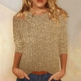 thumbnail image 1 of Ayfxijin Fall Tops for Women,Fashion Women's Pullover Shirt With Sequins And Casual Round Neck 3/4 Sleeve, 1 of 6