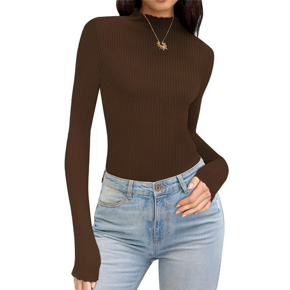 Ayfxijin Fall Tops for Women,Women's Casual Solid Color Long Sleeve Crew-neck