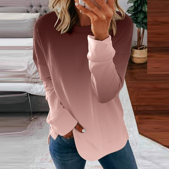 Ayfxijin Fall Tops for Women,Women's Printed Loose T-shirt Long Sleeves Blouse Round Neck Casual Tops Sweatshirt