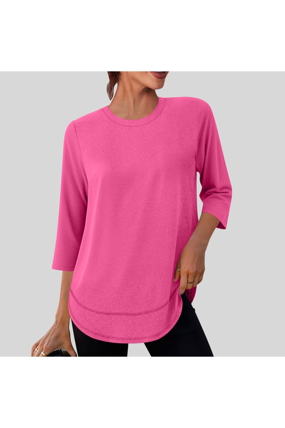 Fall Tops for Womens Workout Tops 3/4 Sleeve Shirts With Sun Protection Trendy Spring Tees Tunic Blouses