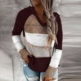thumbnail image 1 of Ayfxijin Fashion Women Hoodies Pullover Casual Patchwork V-Neck Long Sleeves Hooded Sweater Blouse Tops, 1 of 4
