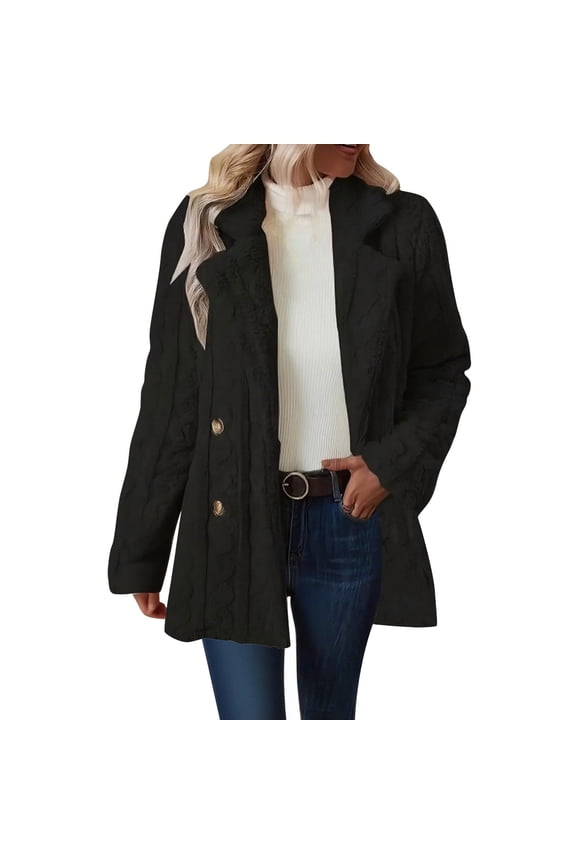 Fleece Jacket Women,Ladies' Winter Colored Double-breasted Long-sleeved Turtleneck Coat