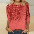 thumbnail image 1 of Ayfxijin Going Out Tops for Women,Women's Loose Mid-Length 3/4 Sleeve Bright Glitter Printed Round Neck Top T-Shirt, 1 of 5