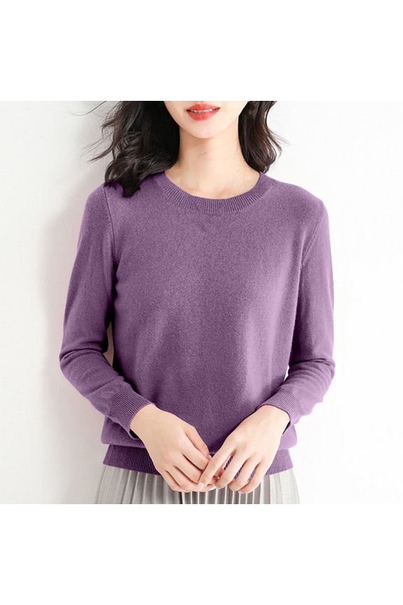 Going Out Tops for Women,Women's R-Neck Long Sleeve Loose Solid Color Blouse