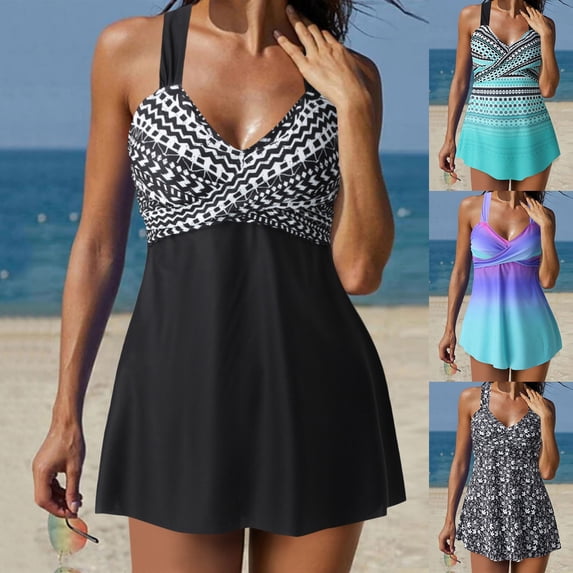 Ayfxijin Ladies Printed High Waist Modest Split Tankini - Comfortable Full Coverage Swimwear S-XXL
