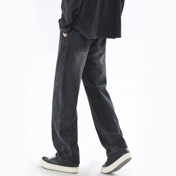 Ayfxijin Leggings for Men,Men's Outdoor Pocket Elastic Waist Drawstring Solid Color Denim Wide Leg Pants