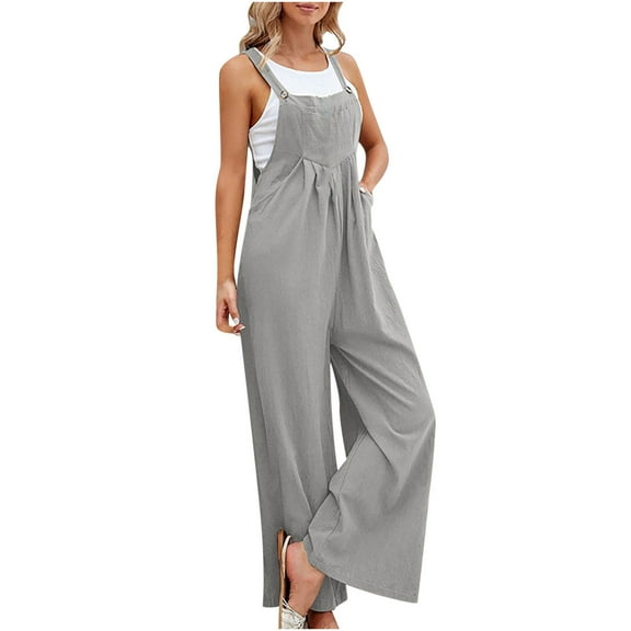 Ayfxijin Linen Pants Women,Women's Pants Fashion Summer Solid Pocket Casual Sleeveless Suspender Jumpsuit
