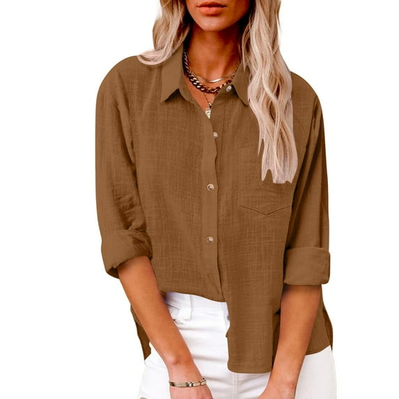 Ayfxijin Long Sleeve Shirts for Women Button Shirts V Neck Loose Blouse Longt Sleeve Casual Work Tunic With Pocket