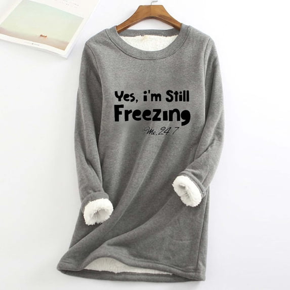 Ayfxijin Long Sleeve Shirts for Women,Christmas Thick Fleece Printed Sweatshirt Winter Warm Underwear O-Neck Blouses