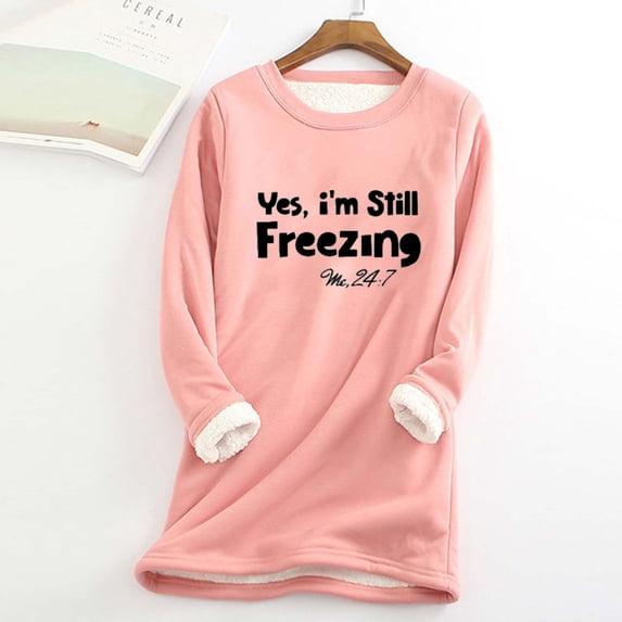 Ayfxijin Long Sleeve Shirts for Women,Christmas Thick Fleece Printed Sweatshirt Winter Warm Underwear O-Neck Blouses