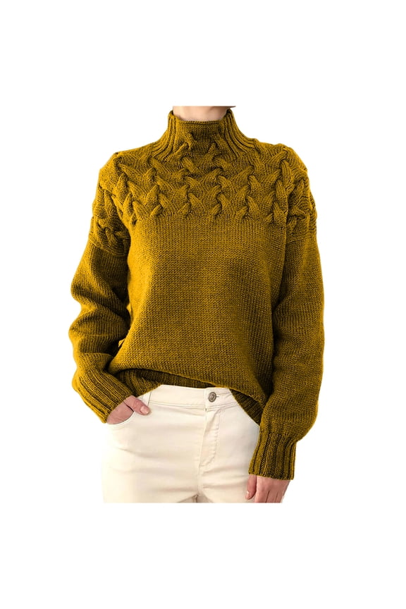 Long Sleeve Shirts for Women,Fall And Winter Women's Fashion Cable Weaving Details High Neck Sweater
