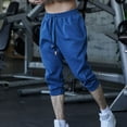 thumbnail image 1 of Ayfxijin Man Work Pants Solid-Color Casual Pocket Drawstring Sports Shorts Capris Pants, 1 of 5